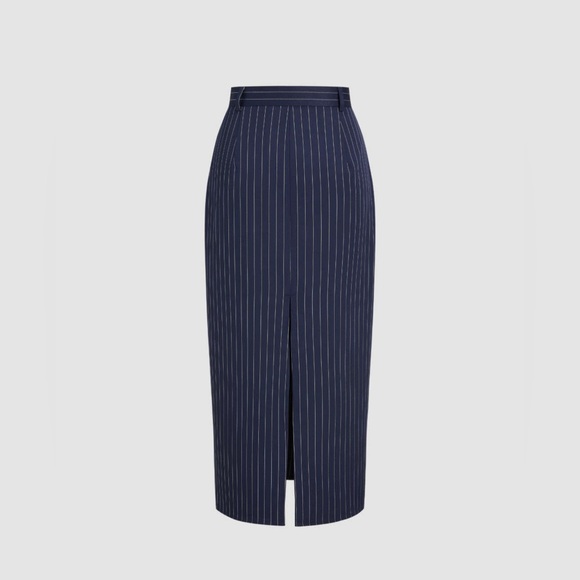 Cider- HIGH WAIST STRIPE SPLIT BUTTON MAXI SKIRT - Picture 2 of 5